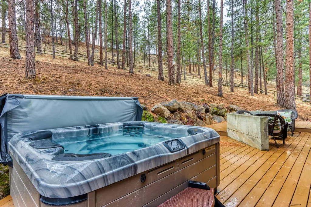 Woodland lodge with private hot tub, multiple decks & gas fireplace - 2 dogs OK