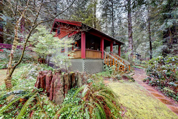 Unwind in nature's embrace at a 1925 cabin with hot tub & river views