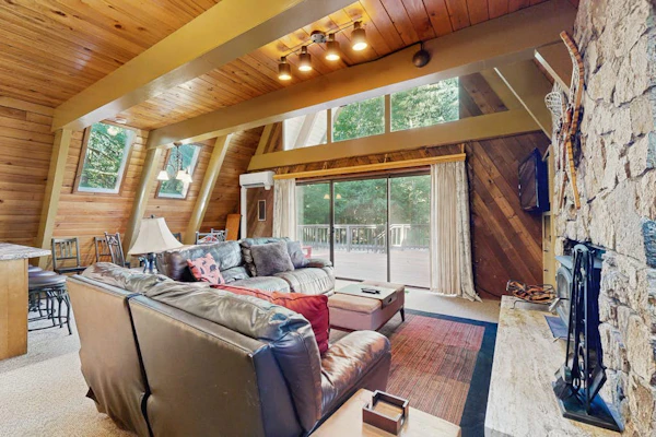 Dog-friendly, A-frame cabin with private hot tub - tranquil setting near skiing