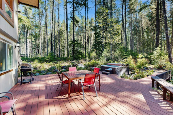 Dog-friendly, A-frame cabin with private hot tub - tranquil setting near skiing