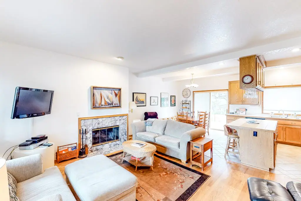 Dog-friendly home by the beach w/ partial ocean views, free WiFi, & a fireplace