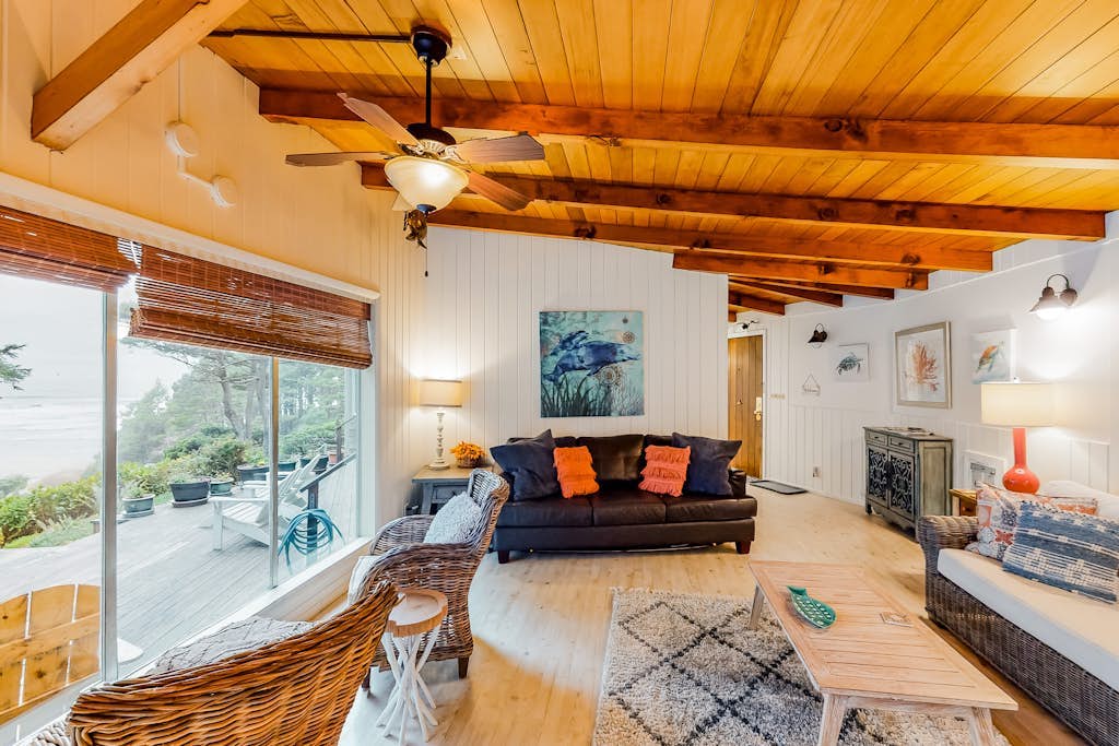 Impeccable oceanview home with private beach access & large deck