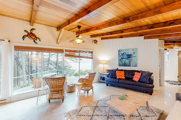 Impeccable oceanview home with private beach access & large deck