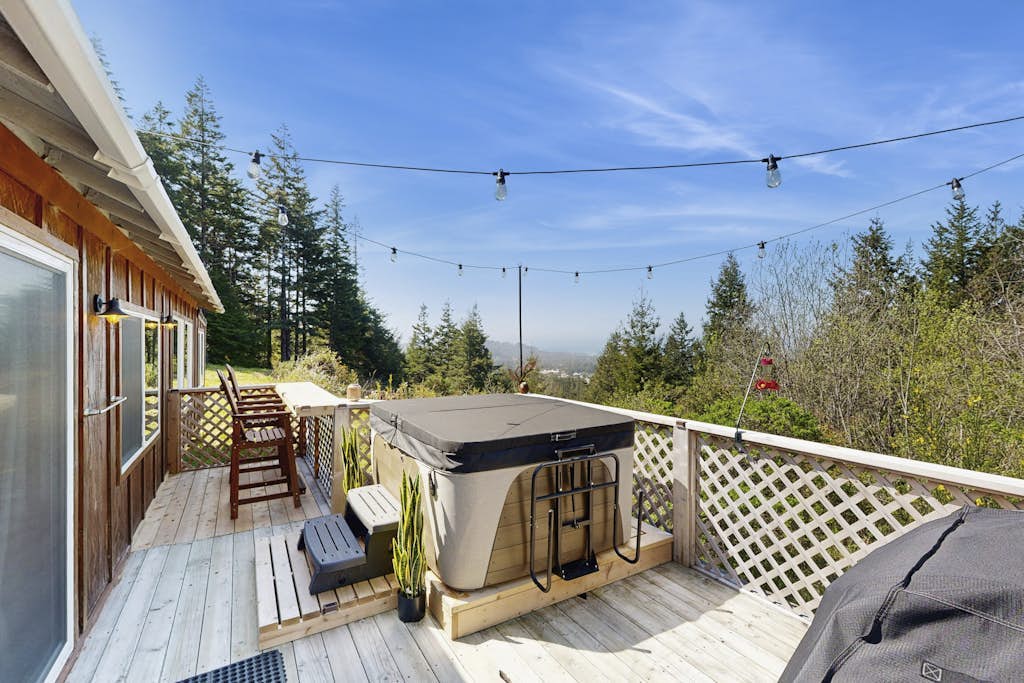 Dog-friendly cabin tucked Into the trees with WiFi, washer&dryer, & ocean views