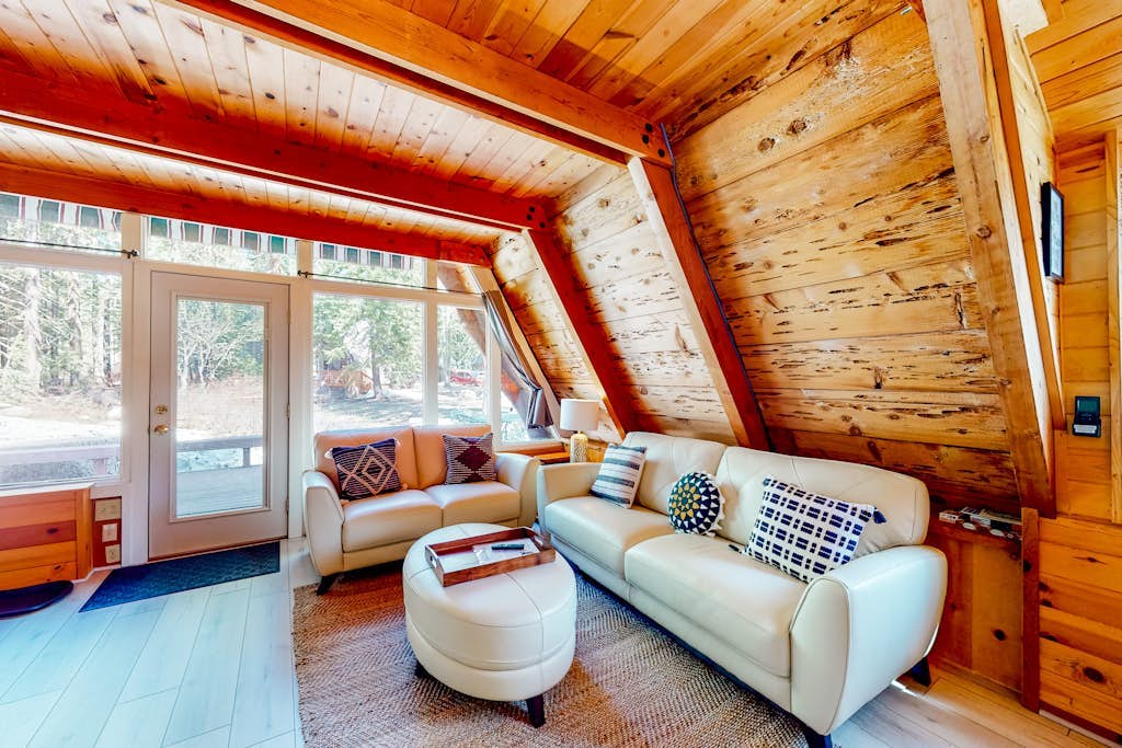 Dog-friendly A-frame cabin with 2 decks & fireplace - walk to the beach