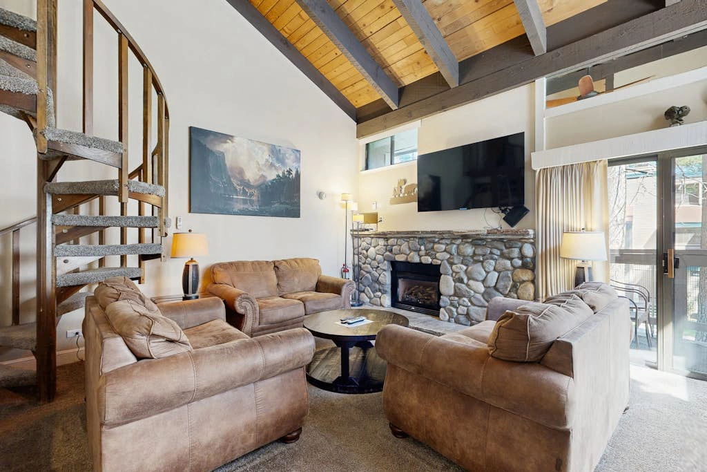 Come for the lake and stay for the pools, hot tubs, sauna & fireplace