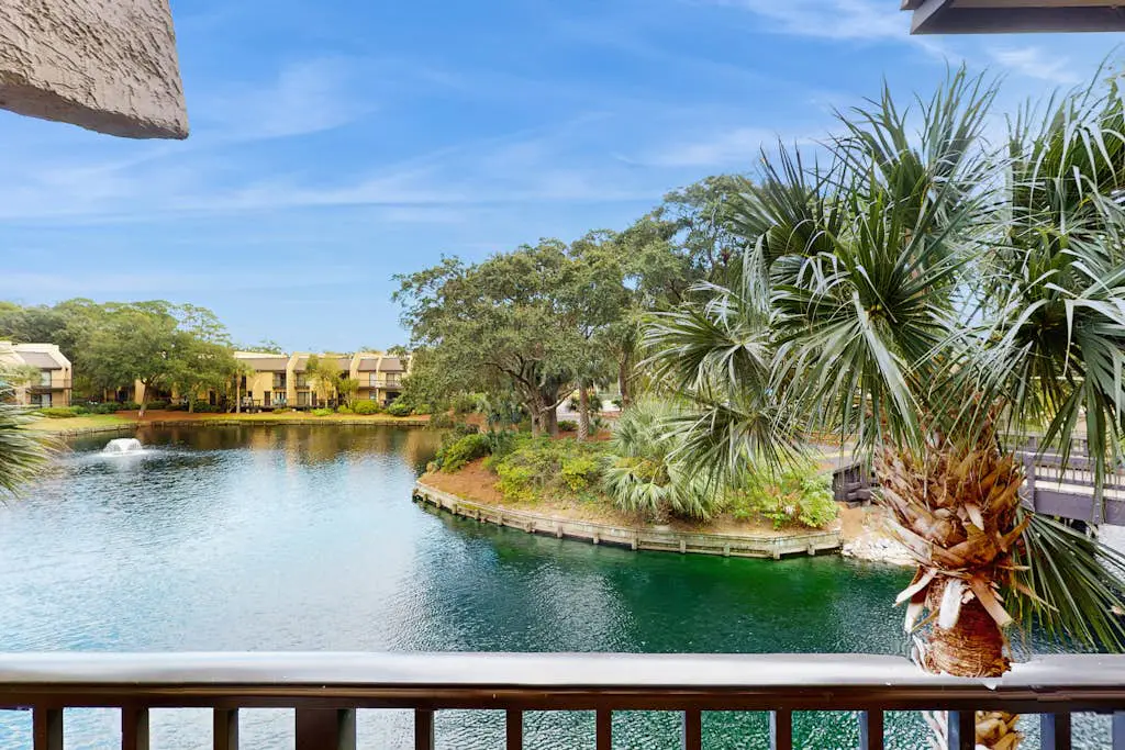 Airy, lagoon-view condo with pool, hot tub & tennis - walk to the beach