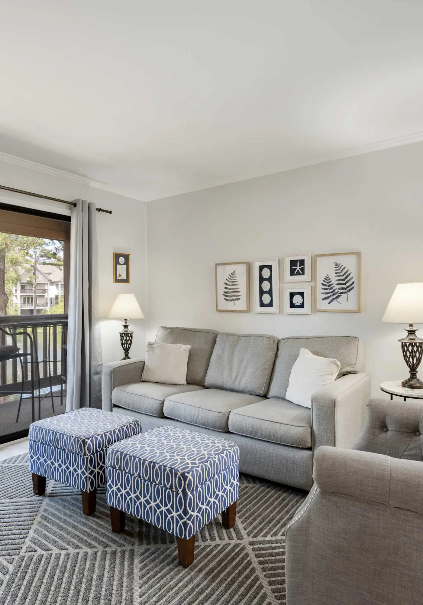 Water view retreat with balcony, beach gear, pools, tennis, hot tub, & gym