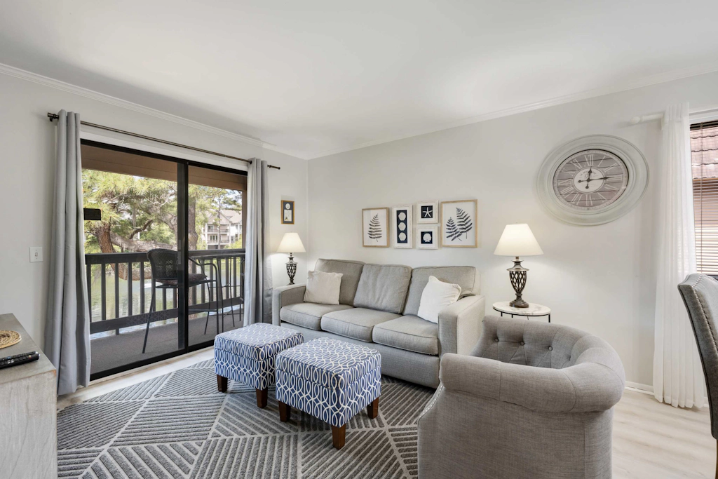 Water view retreat with balcony, beach gear, pools, tennis, hot tub, & gym