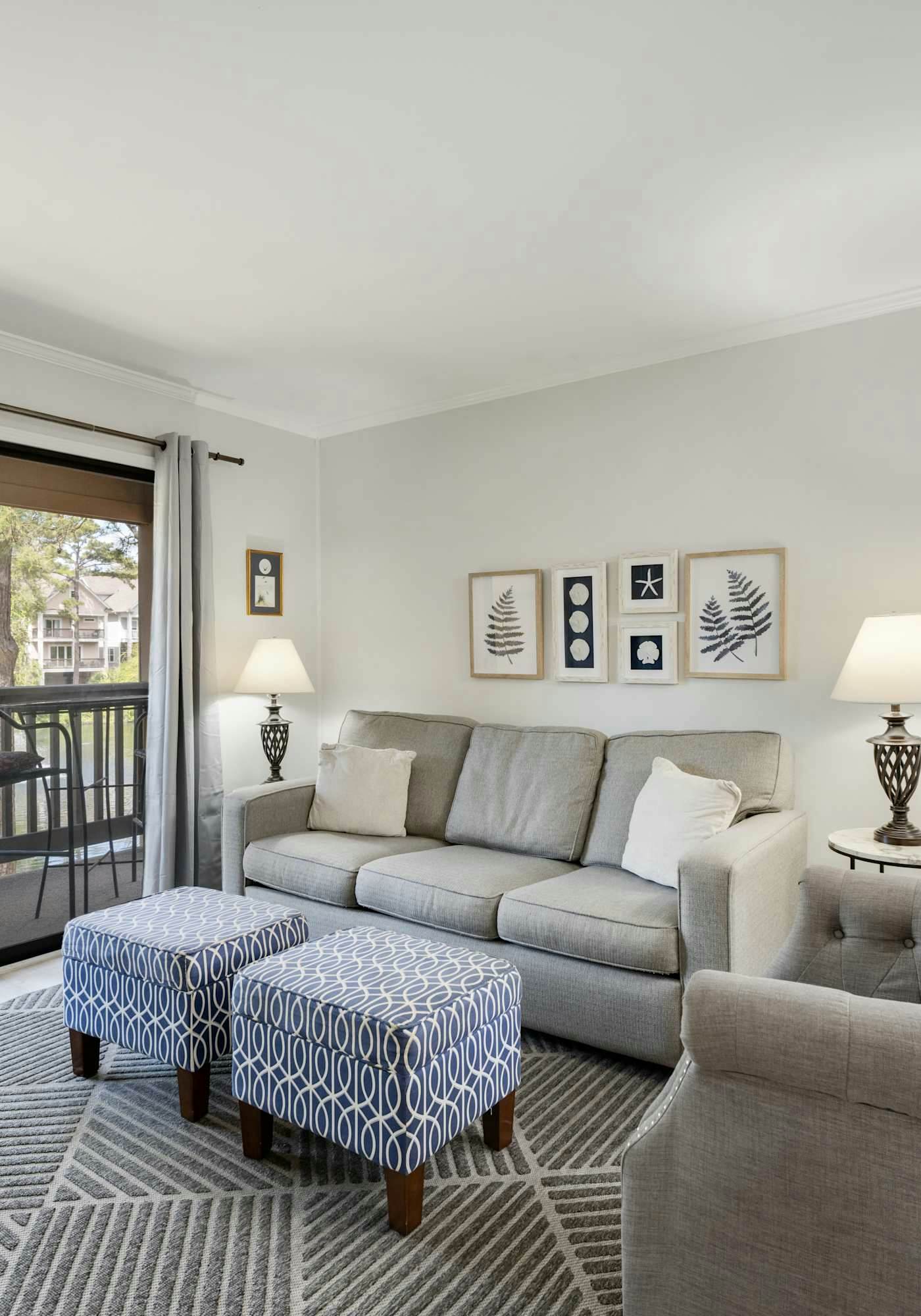 Water view retreat with balcony, beach gear, pools, tennis, hot tub, & gym