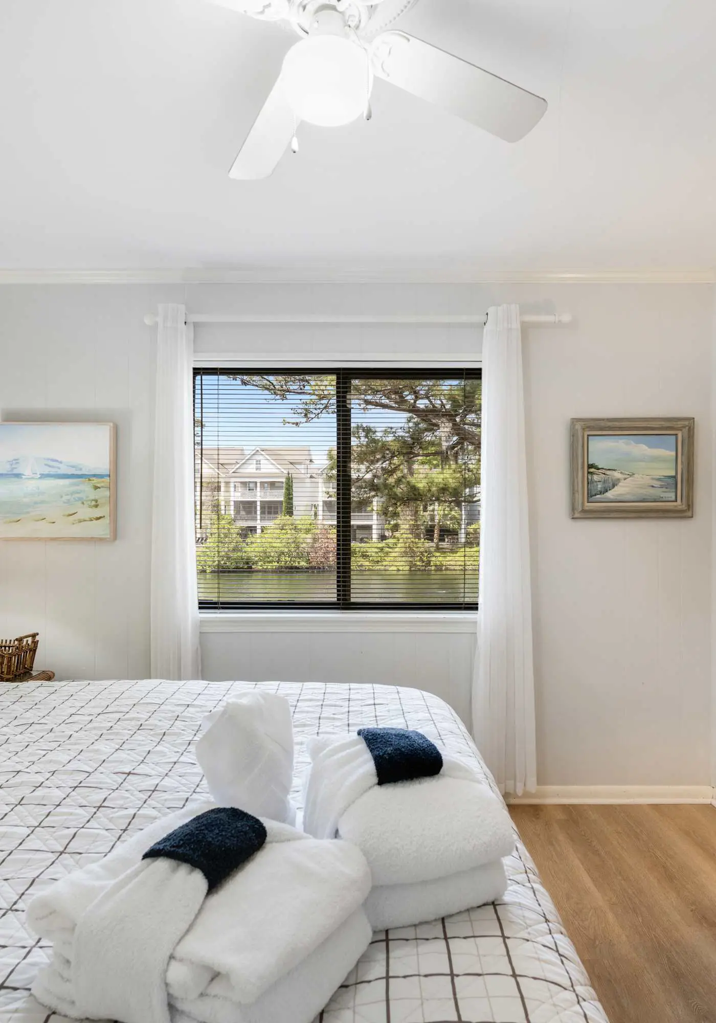 Water view retreat with balcony, beach gear, pools, tennis, hot tub, & gym