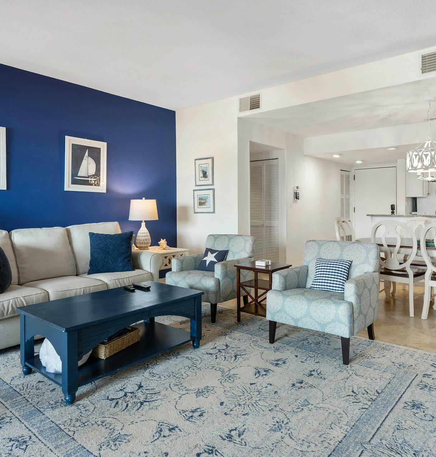 Waterfront condo with walkable locale, central AC, washer dryer, & shared pool