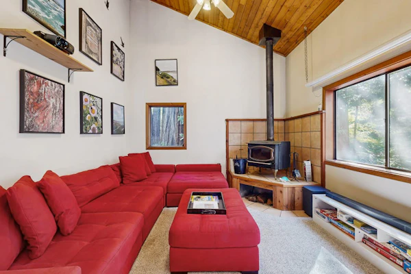 Secluded, two-story getaway with free WiFi, wood stove, & furnished deck