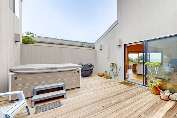 From the living room to the deck, the Pacific is always in view at this coastal home. End the day in your private hot tub with the ocean as your soundtrack. A warm fire and ocean views anchor cozy evenings in. Room for 6 in this 3-bedroom home. Near the heated community pool. Architecture, nature, and the Pacific -- Sea Ranch has it all. Whale spouts on the horizon, hawks riding the updrafts -- nature puts on a show from every window.