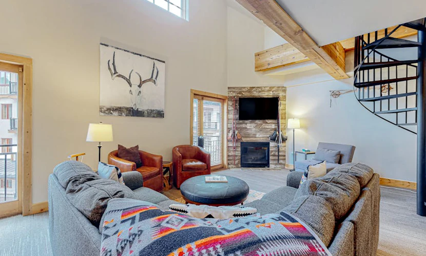 Ski-in/out condo with mountain views, central location, & fireplace