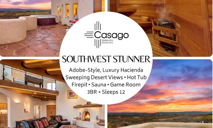Ranchos de Taos gem with hot tub, sauna, game room, fast WiFi, firepit & views