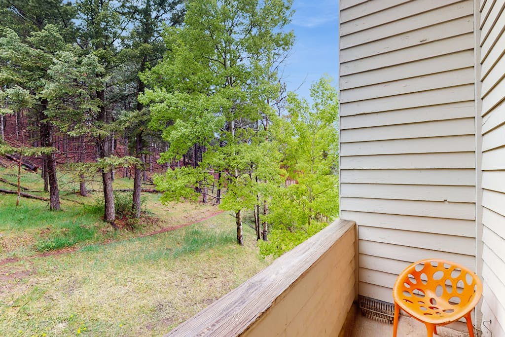 Mountain decor condo with forest views & easy snowboard access