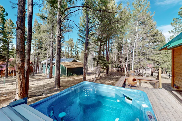 Tranquil cabin getaway with private hot tub, fire pit, deck, fireplace, & W/D