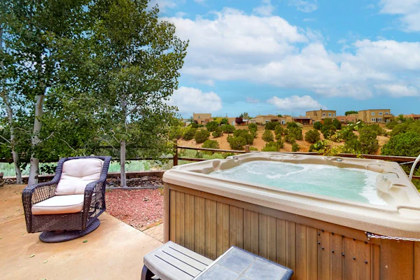 Artist's retreat with two living area, large patio, and private hot tub