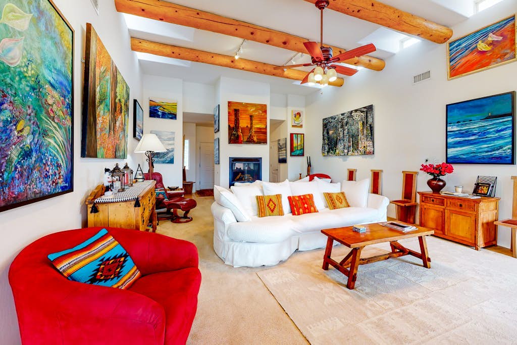 Artist's retreat with two living area, large patio, and private hot tub
