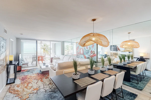 Colorful waterfront condo with pool & hot tub, AC, W/D, & WiFi
