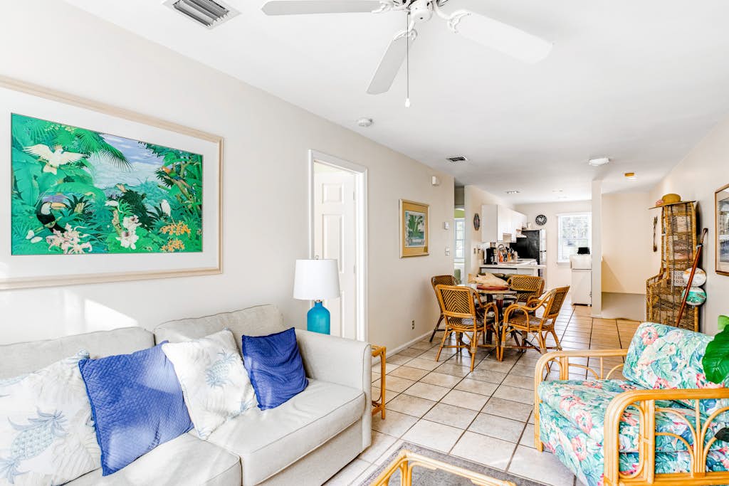 Snowbird-friendly condo with private balcony, garden views, W/D, on-site pool