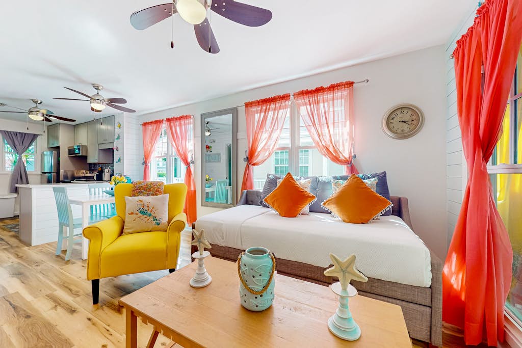 Colorful home in private community with resort pool & hot tub, on-site golf
