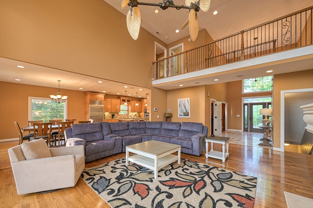 Lakefront getaway with private dock, office, firepit, deck, & pool table