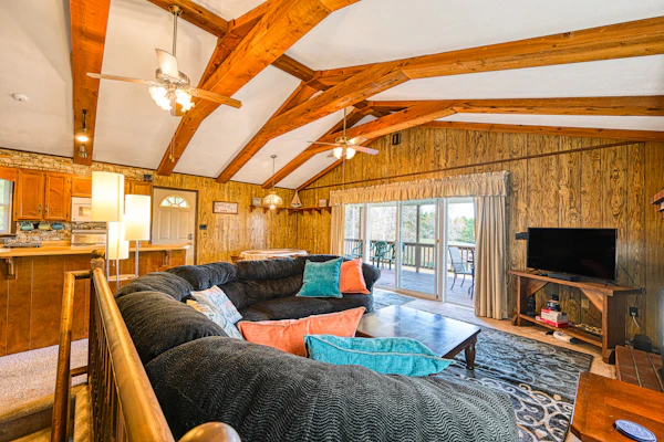 Dog-friendly lakefront home with dock, kayaks, washer/dryer, & central AC