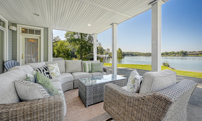 Lakefront home with amazing views, dock, firepit, foosball, patio, garage studio