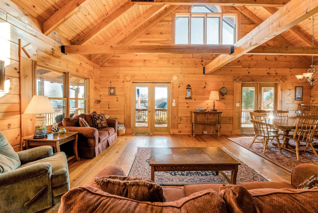 Dog-friendly, lake view cabin w/ furnished decks, Ping-Pong & darts