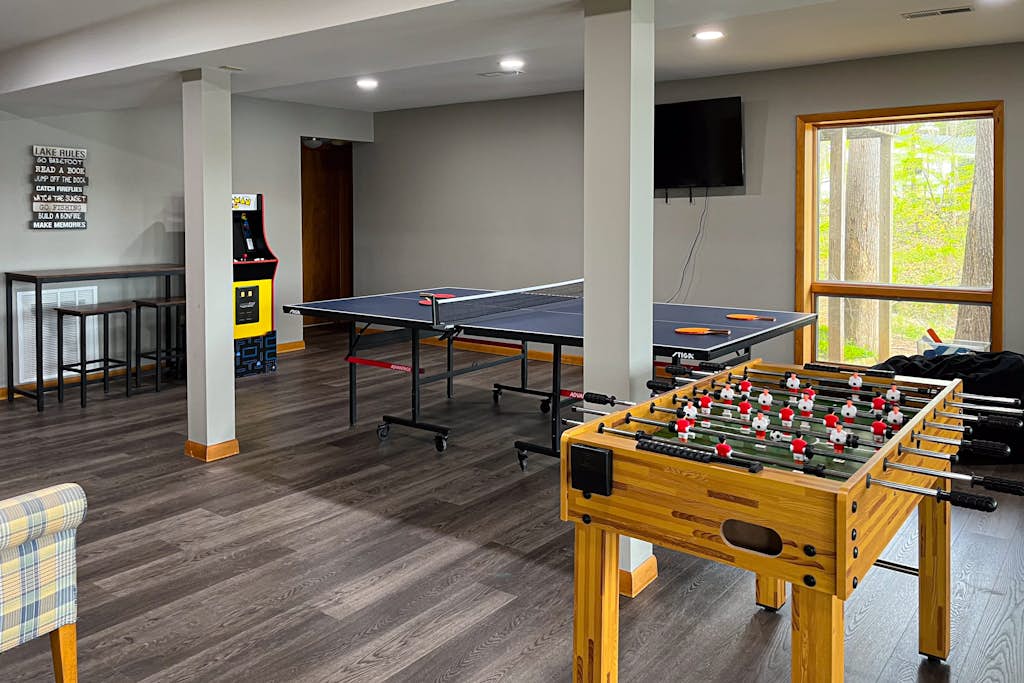 Lovely lakefront home with private brand-new dock, game room, beach, boat access