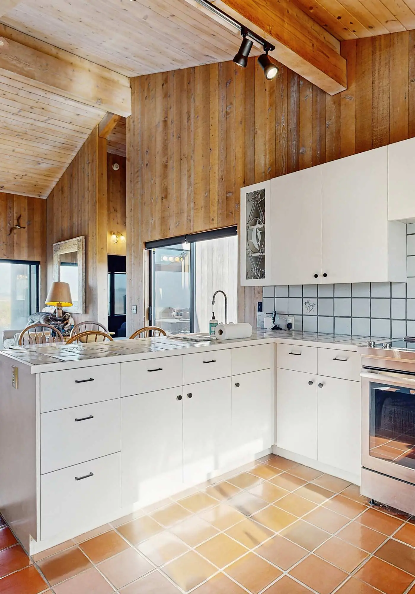 Ocean view home with stone fireplace, dog-friendly