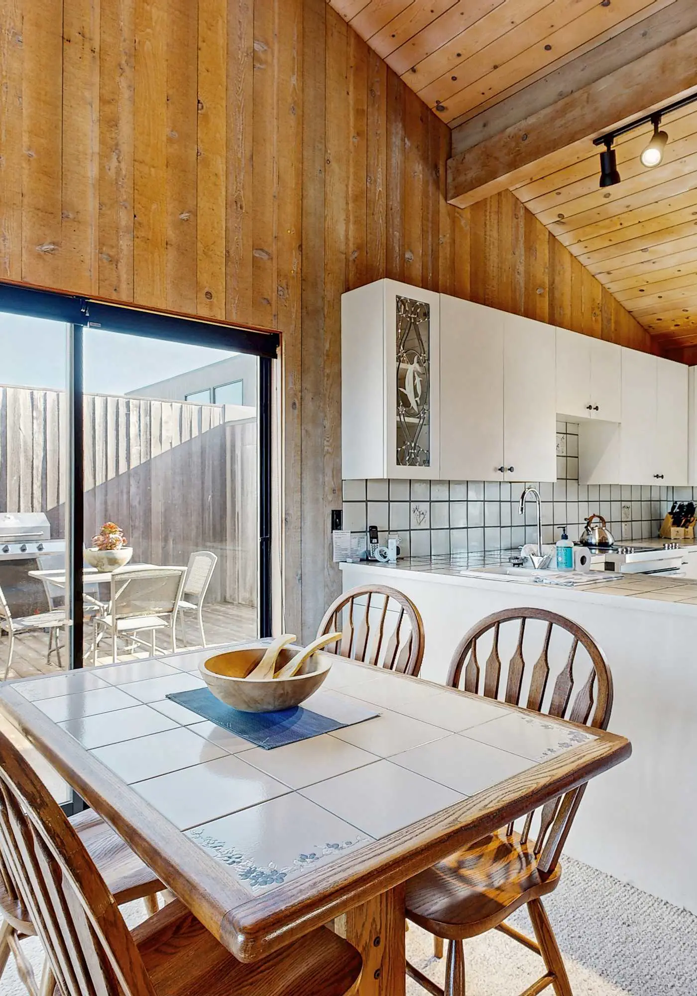 Ocean view home with stone fireplace, dog-friendly