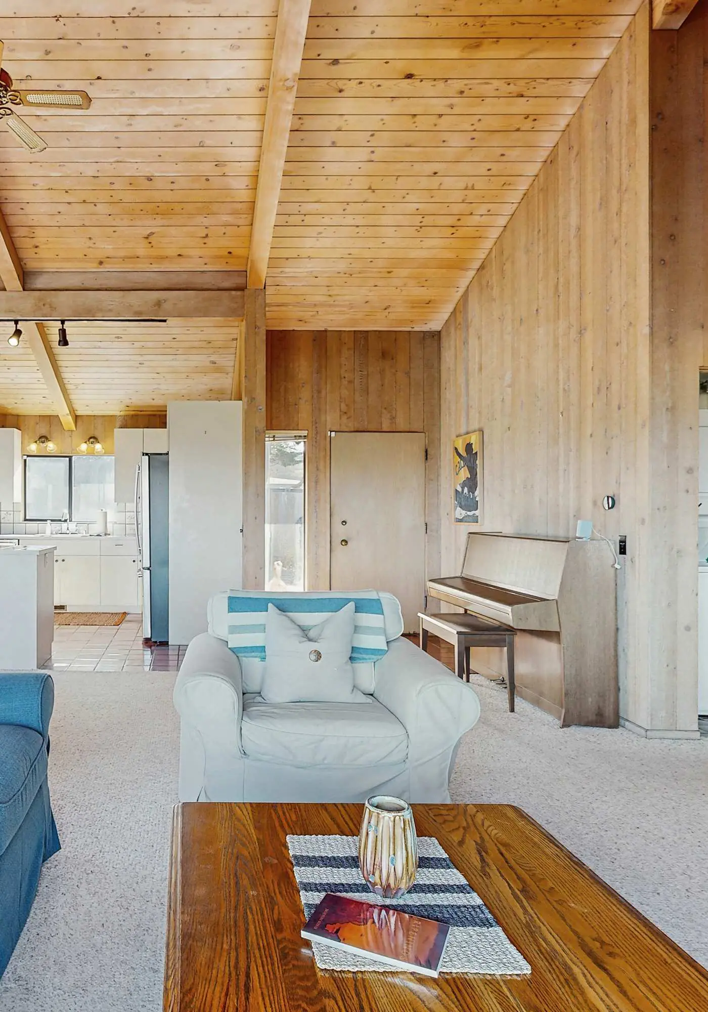 Ocean view home with stone fireplace, dog-friendly