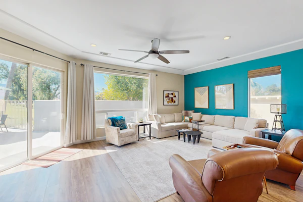 Inviting dog-friendly home w/pool, outdoor kitchen + mountain & golf course view