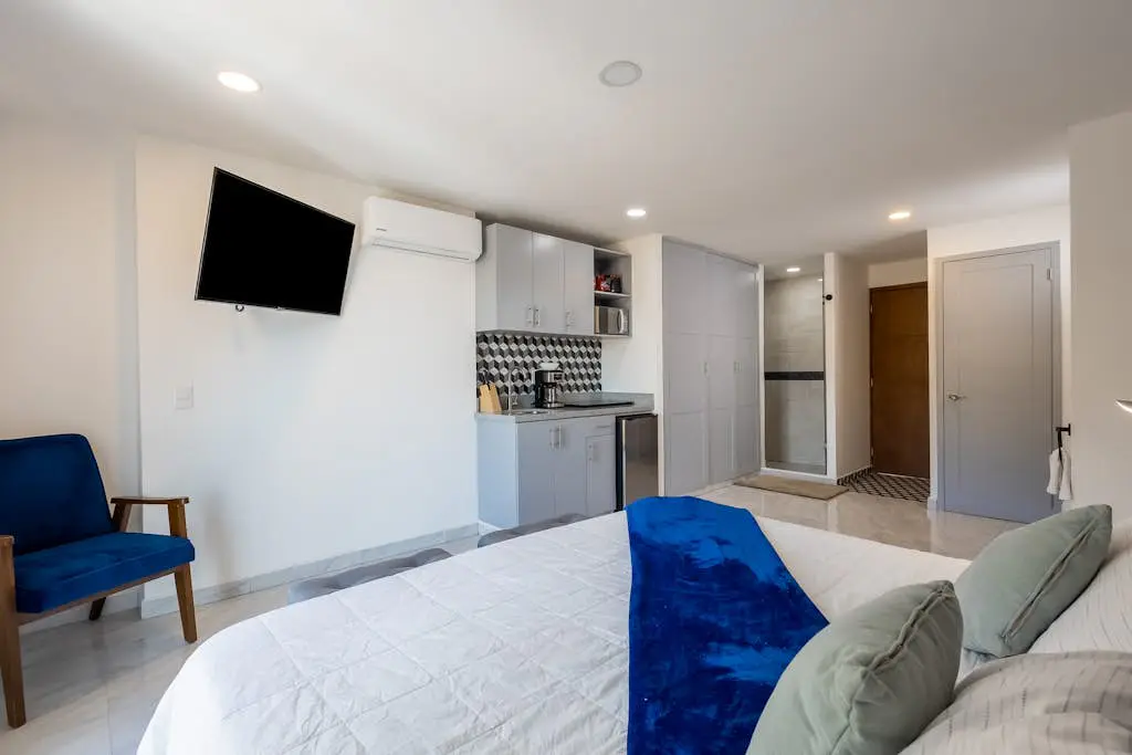 Hotel room with ocean-view rooftop infinity pool, AC, & gym - dog-friendly