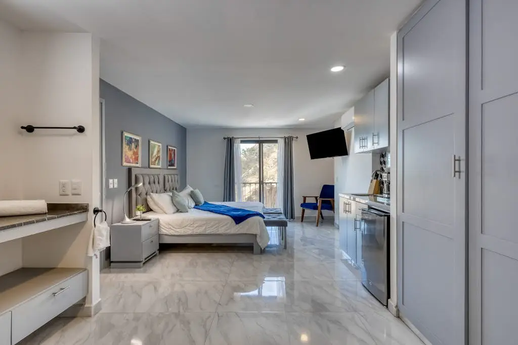 Hotel room with ocean-view rooftop infinity pool, AC, & gym - dog-friendly