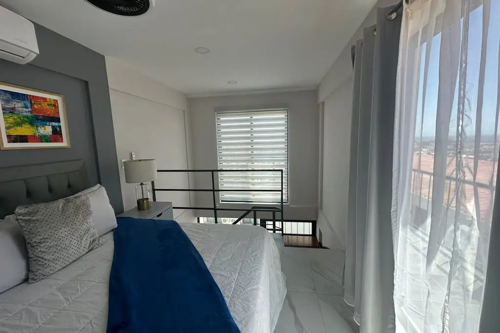Dog-friendly loft with rooftop infinity pool, gym, balcony, & central AC