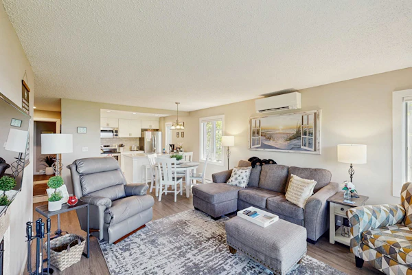 Comfy Glen Arbor condo with stunning Lake Michigan views, deck, & fireplace