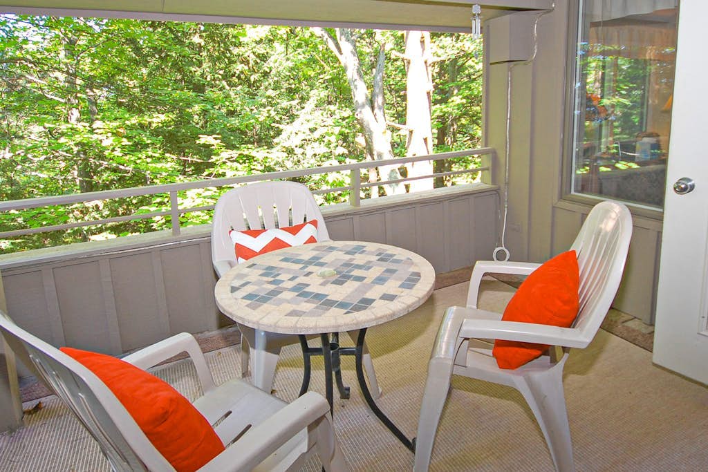 Condo with forest views, washer/dryer, deck, & cable