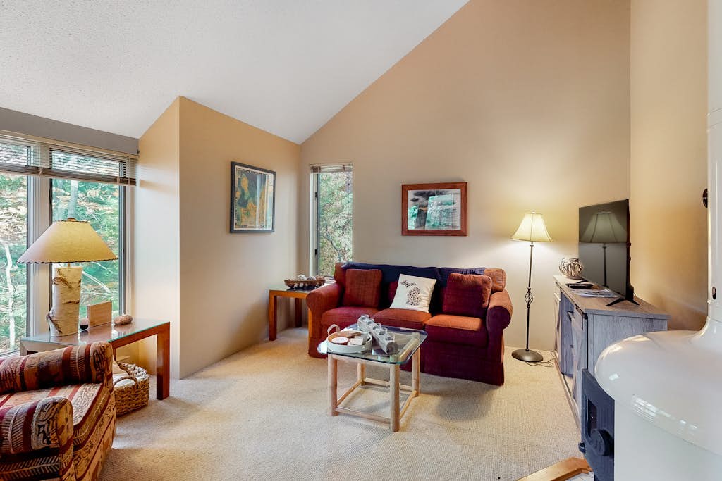 Condo with forest views, washer/dryer, deck, & cable