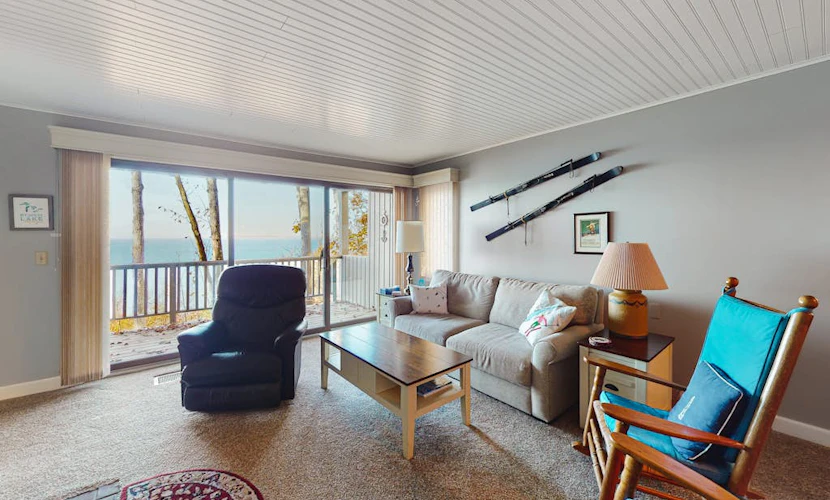 Tasteful Glen Arbor condo with beautiful Lake Michigan views, deck & fireplaces