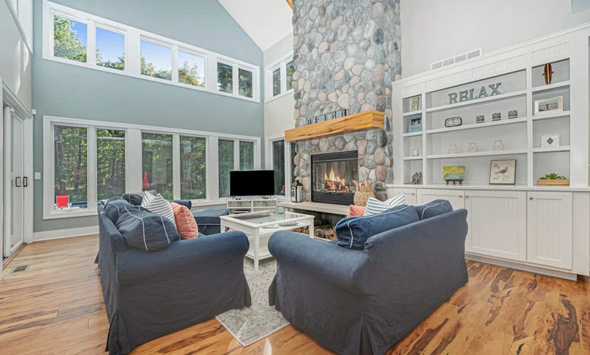 Spacious Home with Two Fireplaces, Game Room, & Private Pool - Walk to the Lake