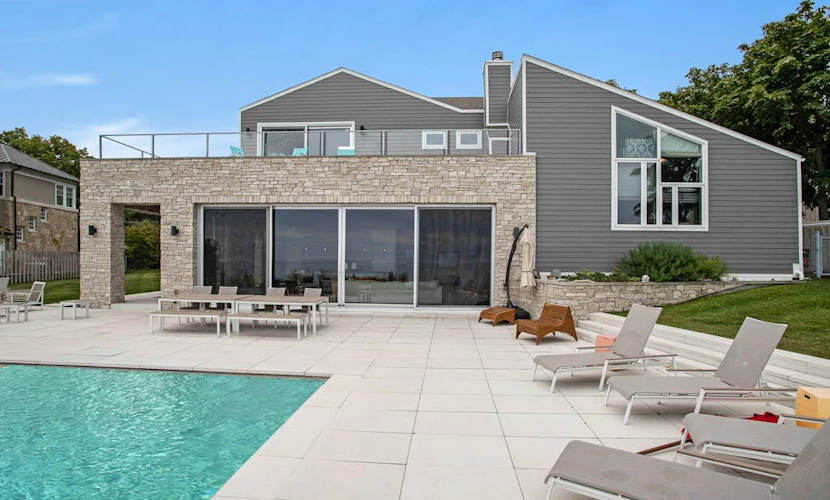 Large, dog-friendly lakefront home with private pool & hot tub, central AC & W/D