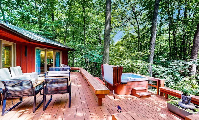 Serene Wooded Home w/ Private Hot Tub, Firepit & Porch, Dog-Friendly