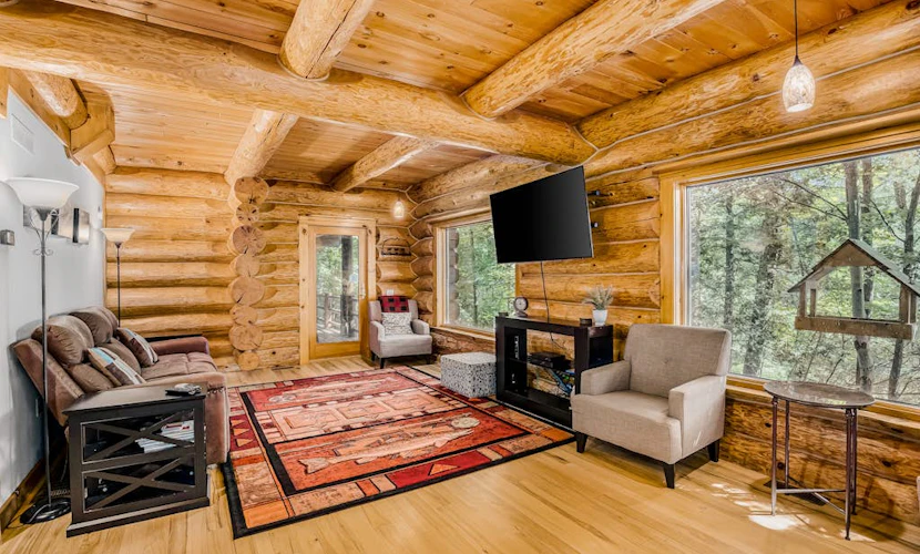Waterfront home on Betsie River with hot tub & sauna near skiing at Crystal Mtn