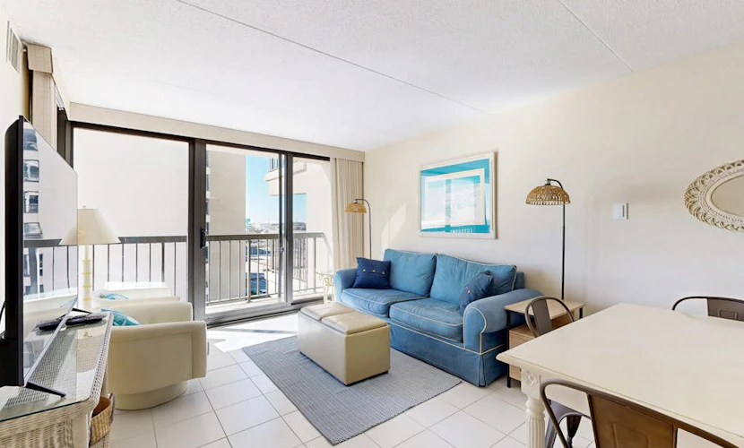 Oceanfront condo with beach access, indoor/outdoor pools, movie theater, & sauna