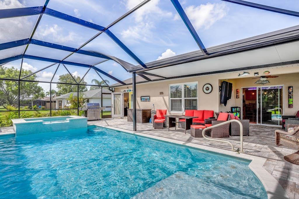 Serene home on a corner lot with a private pool, pool spa, AC, & washer/dryer