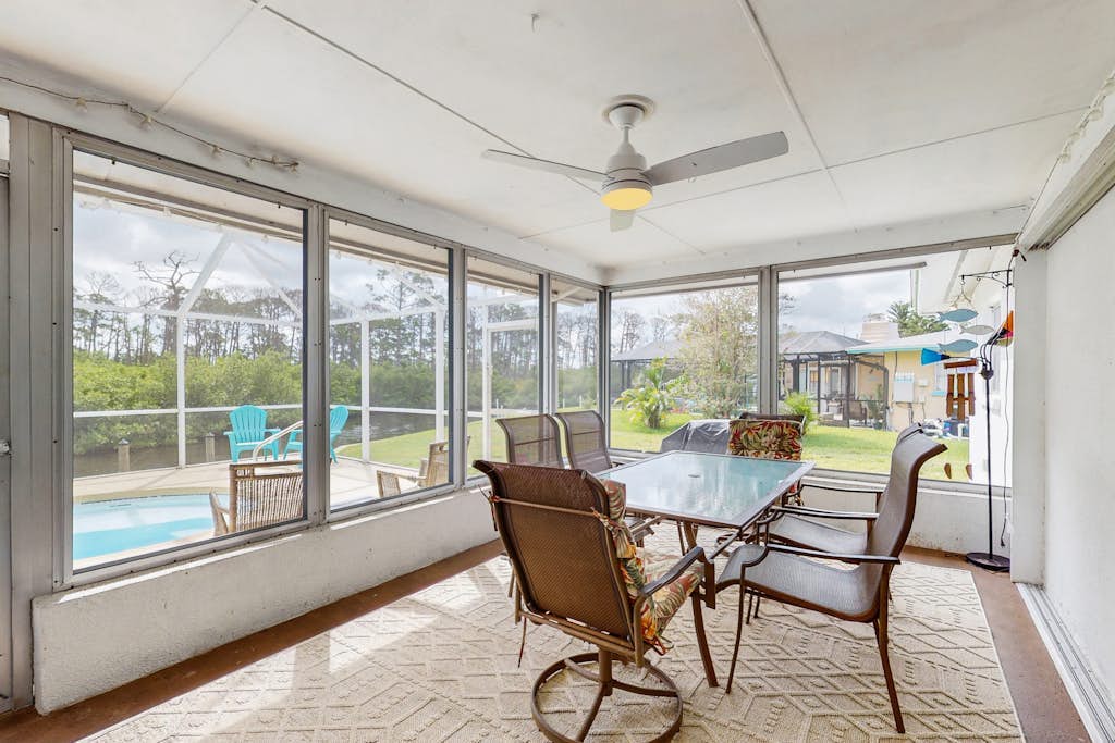 Waterfront & ground-floor home with free WiFi, dock, pool, & central AC